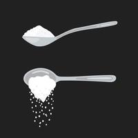 cuillère à sucre pleine de cristaux de poudre de sel ou de sucre ensemble d'illustrations vectorielles. vecteur