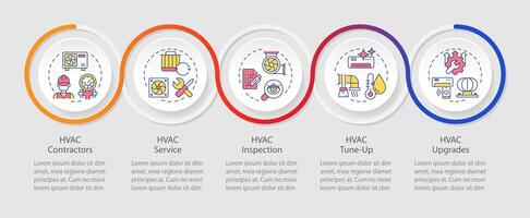 de base HVAC prestations de service et améliorations boucle infographie modèle. Les données visualisation avec 5 pas. modifiable chronologie Info graphique. flux de travail disposition avec ligne Icônes vecteur