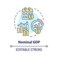 nominal gdp multi Couleur concept icône. économique indicateur. des biens et prestations de service. nationale économie. rond forme ligne illustration. abstrait idée. graphique conception. facile à utilisation dans brochure, brochure vecteur