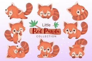 adorable petite collection de cliparts panda rouge vecteur