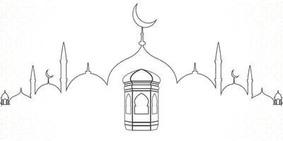 islamique mois Ramadan kareem Contexte avec islamique lanterne et ligne art mosquée adapté pour Ramadan kareem vecteur