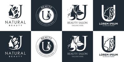 lettre logo u conception collection avec la nature beauté concept prime vecteur