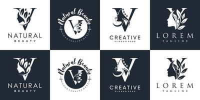 lettre logo v conception collection avec la nature beauté concept prime vecteur