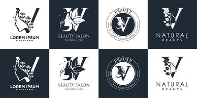 lettre logo v conception collection avec la nature beauté concept prime vecteur