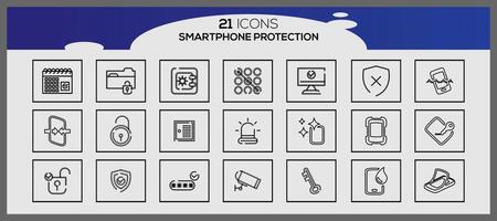 vecteur téléphone intelligent protection icône ensemble Sécurité et protection Icônes pack Sécurité système icône ensemble