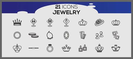 vecteur précieux bijoux icône ensemble bijoux 21 ligne icône pack bijoux et pierres précieuses ligne vecteur Icônes