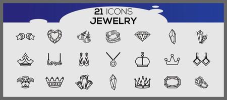 vecteur précieux bijoux icône ensemble bijoux 21 ligne icône pack bijoux et pierres précieuses ligne vecteur Icônes