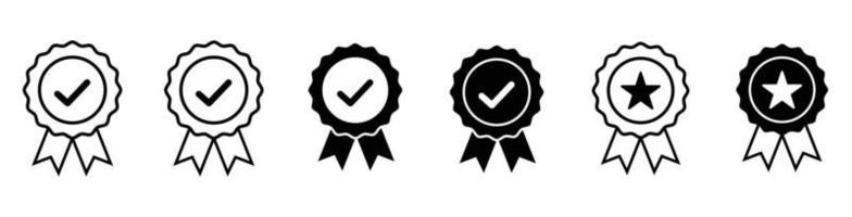 icône de médaille approuvée ou certifiée. insigne certifié. définir l'icône de contrôle d'approbation icône de médaille isolée, approuvée ou vérifiée. vecteur