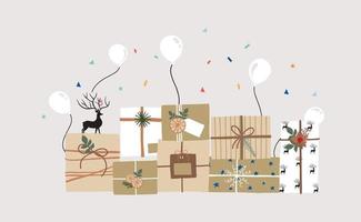 collection de cartes de fête avec boîte-cadeau, ballon, ruban, confetti.vector illustration pour affiche, carte postale, bannière, couverture vecteur