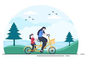 illustration de plat de vecteur de vélo. les personnes qui font du vélo, des sports et des activités récréatives de plein air sur la route du parc ou l'autoroute mènent un mode de vie sain