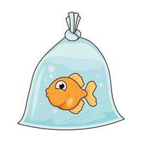 poisson mignon dans un personnage de dessin animé pour animaux de compagnie de sac en plastique vecteur