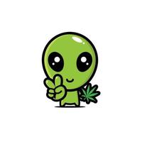 des extraterrestres mignons tiennent de la marijuana vecteur