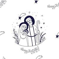 modèle sans couture noël jésus-christ. sainte famille marie, joseph et jésus. dessiner à la main, contour