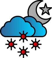nuit neige ligne rempli pente icône vecteur