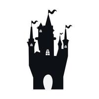 château sombre hanté d'halloween avec style de silhouette de drapeaux vecteur