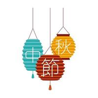 lampes de couleurs chinoises icônes suspendues décoratives vecteur