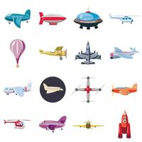 jeu d'icônes de l'aviation, style cartoon vecteur