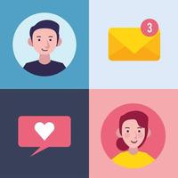 quatre icônes de communication de messagerie vecteur