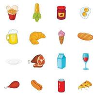 icônes de nourriture définies dans le style de dessin animé vecteur