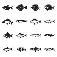 Ensemble d'icônes de poisson mignon, style simple vecteur