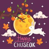 carte de chuseok heureux avec lapin vecteur