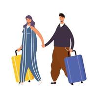 jeune couple voyageurs avec valises avatars personnages vecteur