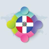 drapeau de la république dominicaine avec une conception infographique isolée sur la carte du monde vecteur