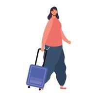 jeune femme, voyageur, à, valise, avatar, caractère vecteur