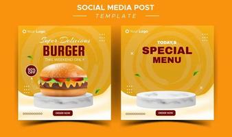 restaurant de nourriture pour modèle de médias sociaux promo menu spécial délicieux burger frais vecteur