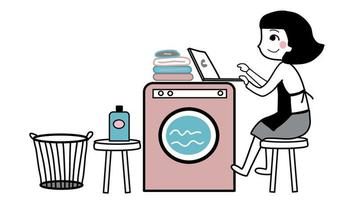 travail à domicile dans covid 19 en temps de lessive vecteur de dessin animé dessiné à la main