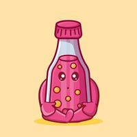 mascotte de jus de bouteille mignon assis dessin animé isolé dans un style plat vecteur