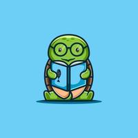 dessin animé mignon de tortue de lecture vecteur