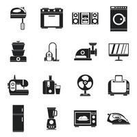 ensemble d'icônes d'appareils ménagers, style simple vecteur