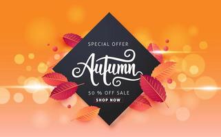 mise en page de fond de vente d'automne décorer avec des feuilles pour la vente d'achats ou une affiche promotionnelle et un dépliant de cadre ou une bannière Web vecteur