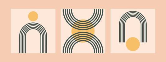 minimaliste géométrique Zen arches carré Publier social médias collection. abstrait boho formes dans une rétro esthétique pour polyvalent conception utiliser. vecteur concept conception.