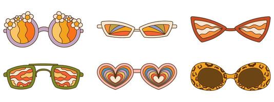 rétro sensationnel des lunettes de soleil collection avec différent motifs. années 1970 vibe ensemble vecteur