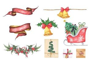 ensemble de décorations de Noël. illustration à l'aquarelle. vecteur
