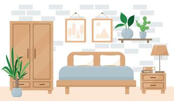 confortable chambre intérieur dans branché scandale hygge style. moderne maison ou appartement avec plantes d'intérieur et meubles. plat ou dessin animé vecteur illustration.