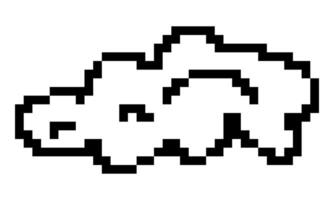 une nuage de pixels. une profilé noir isolé nuage. nuage icône, pixel art. réseau et l'informatique concept. Facile plat vecteur illustration