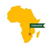 Zimbabwe sur un Afrique s carte avec mot Zimbabwe sur une en forme de drapeau marqueur. vecteur isolé sur blanc Contexte.