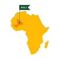 mali sur un Afrique s carte avec mot mali sur une en forme de drapeau marqueur. vecteur isolé sur blanc Contexte.
