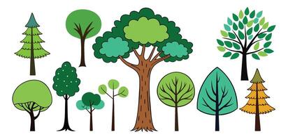 dessiné à la main des arbres collection ensemble, illustration vecteur pour infographie ou autre les usages