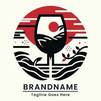 verre du vin logo élégant avec cercle traditionnel motif et Japon élément esthétique avec rouge et noir Couleur vecteur