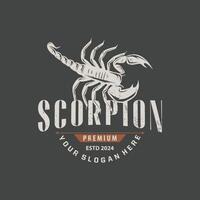 Scorpion logo identité conception ancien rétro Facile noir silhouette modèle toxique forêt animal vecteur