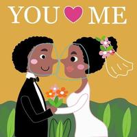 amour dans le pont africain covid et marié dans le vecteur de carte d'invitation de mariage en plein air botanique