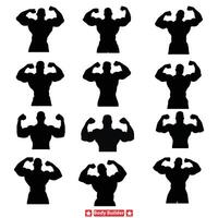 fléchir faire appel inspirant bodybuilder silhouette ensemble pour de motivation aptitude art vecteur