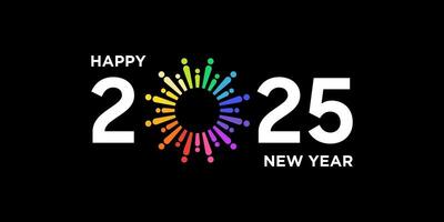 content Nouveau année 2025 conception, avec coloré feux d'artifice noir arrière-plan, 2025 calendrier vecteur