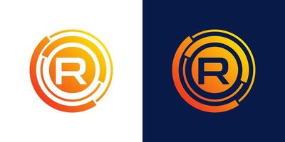 lettre r La technologie logo, abstrait La technologie cercle icône , logo conception médias, données, numérique lien vecteur modèle