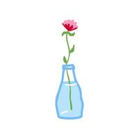Frais fleur dans verre vase. fragile délicat tiges dans l'eau. Couper floral plante. doux printemps fleurit, épanoui été fleurs sauvages bouquet isolé vecteur illustration