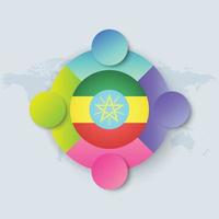 Drapeau de l'Éthiopie avec une conception infographique isolée sur la carte du monde vecteur